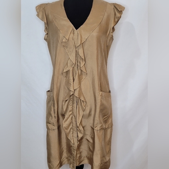 Banana Republic 100% Silk Sleeveless Ruffled Midi Shirt Dress - Size 6 - Picture 1 of 9
